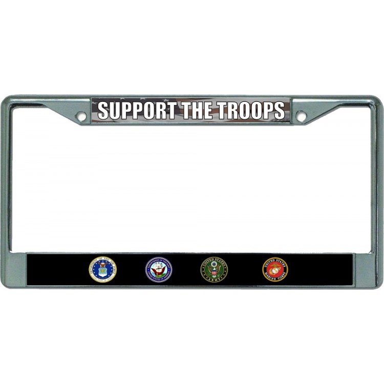 LPO5873 6 x 12 in. Support the Troops Logos Chrome License Plate Frame