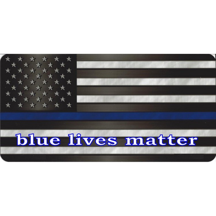 LPO2749 6 x 12 in. Blue Lives Matter on American Flag Photo License Plate