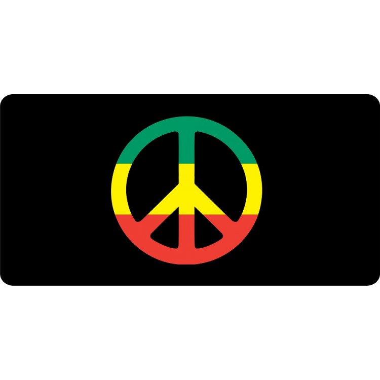 Rasta Peace Symbol License Plate - Multicolor - 6 x 12 in. - Durable Aluminum
