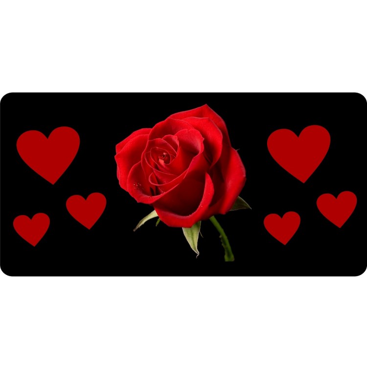 LPO2824 6 x 12 in. Red Rose with Hearts Photo License Plate