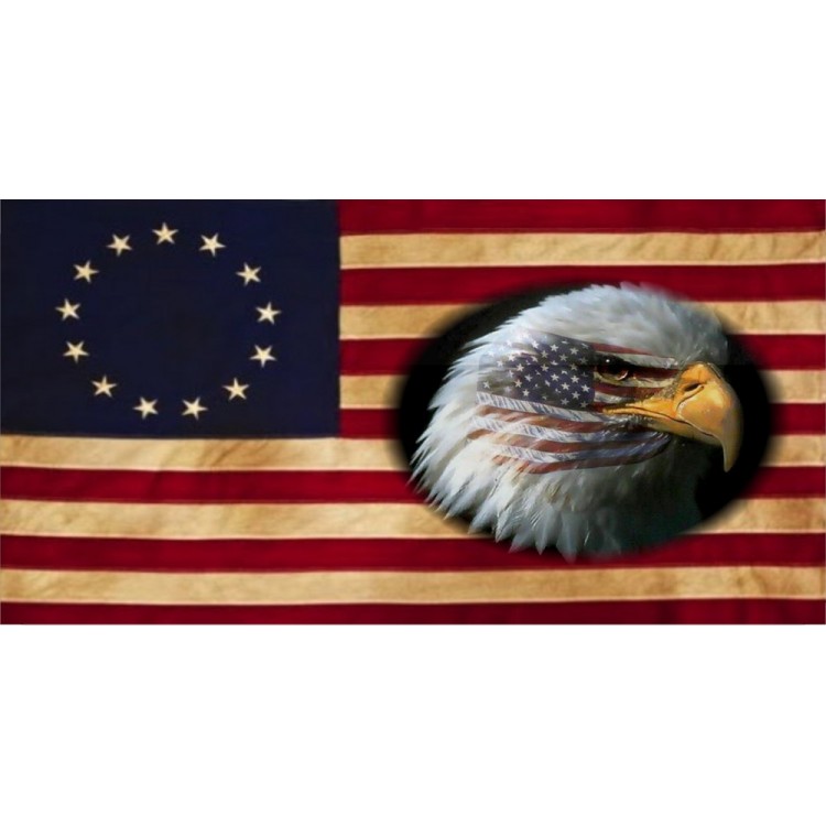 LPO2867 6 x 12 in. Betsy Ross 13 Colonies Flag with Eagle Photo License Plate