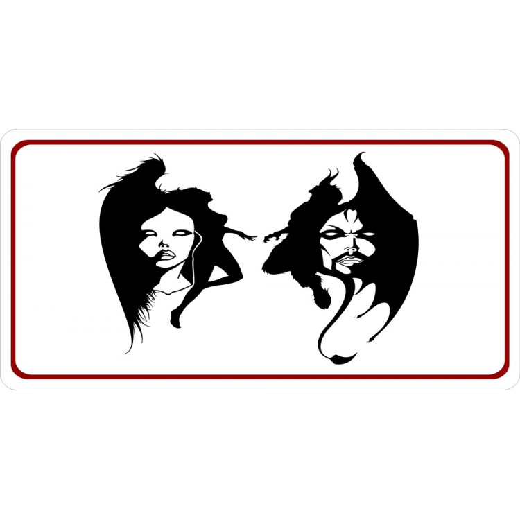 LPO2888 6 x 12 in. Angel & Devil on White Photo License Plate