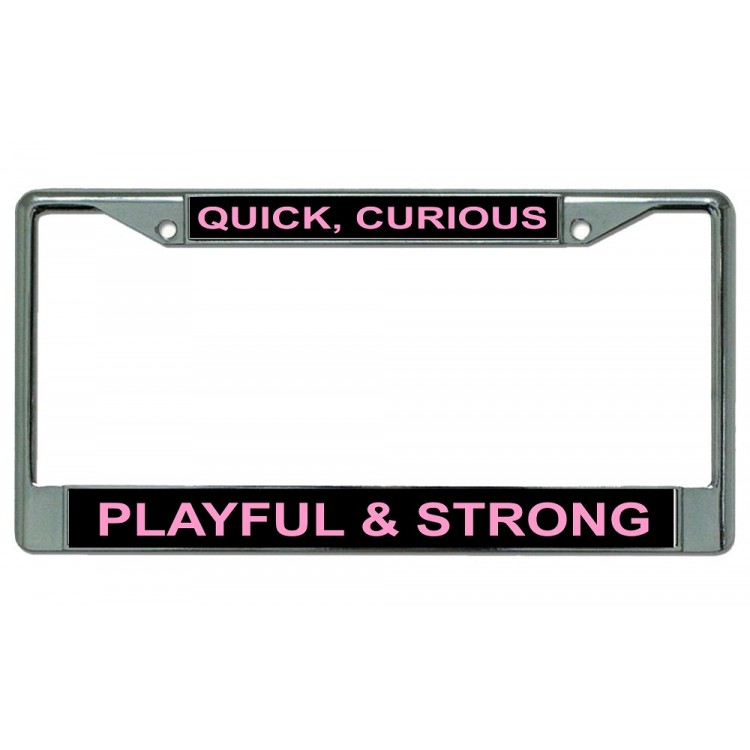 LPO2897 6 x 12 in. Quick, Curious Playful & Strong Chrome License Plate Frame