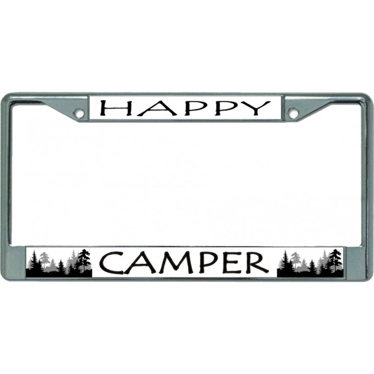 LPO5916 6 x 12 in. Happy Camper Chrome License Plate Frame