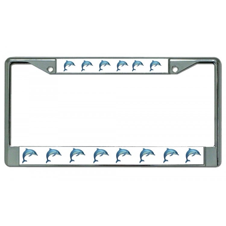 LPO2940 6 x 12 in. Dolphins on White Background Chrome License Plate Frame