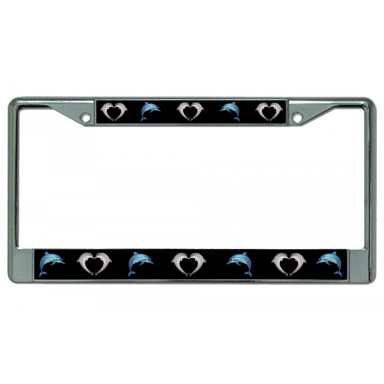 LPO2941 6 x 12 in. Dolphins on Black Background Chrome License Plate Frame
