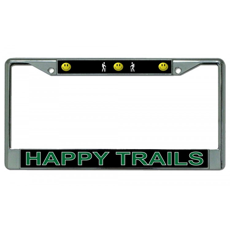 LPO2945 6 x 12 in. Happy Trails Hiking Chrome License Plate Frame
