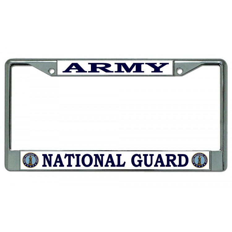 LPO2206 Army National Guard Chrome License Plate Frame, Free Screw Caps