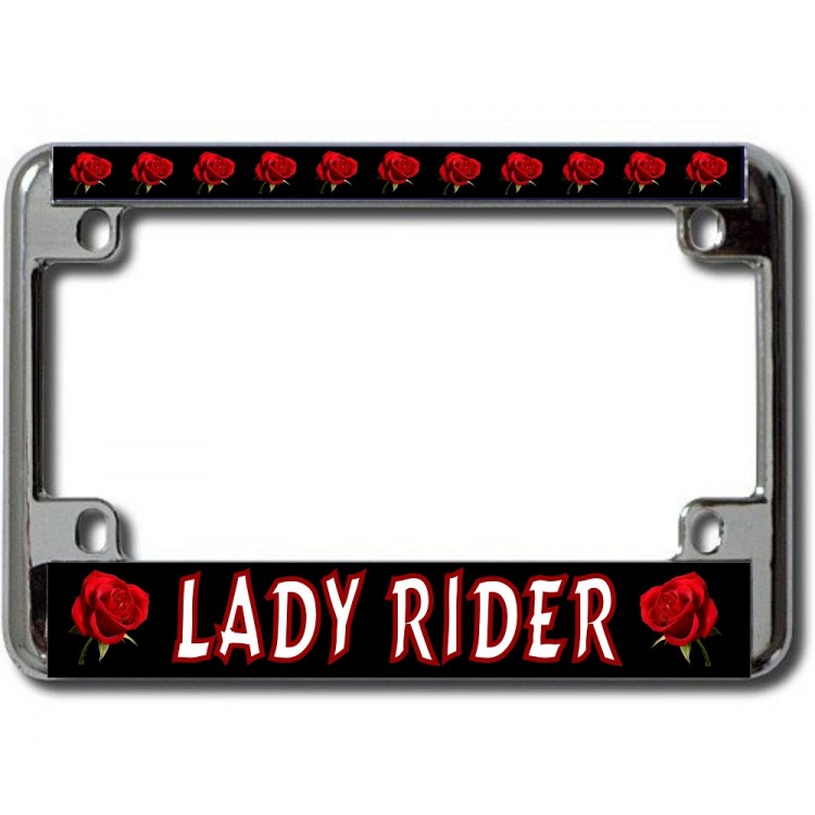 LPO2223 Lady Rider Red Rose Chrome Motorcycle License Plate Frame, Free Screw Caps -  212 Main