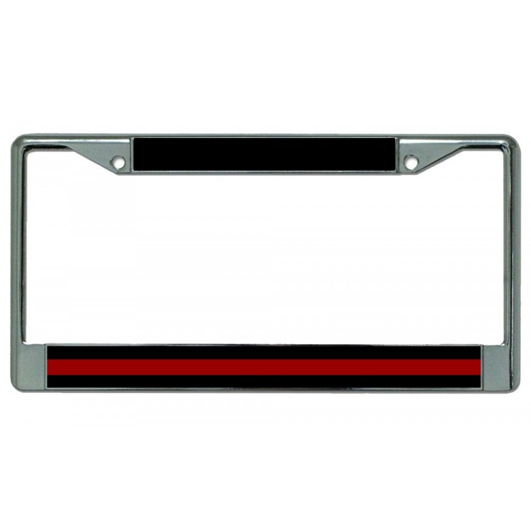 LPO2277 Thin Red Line Firefighter Chrome License Plate Frame