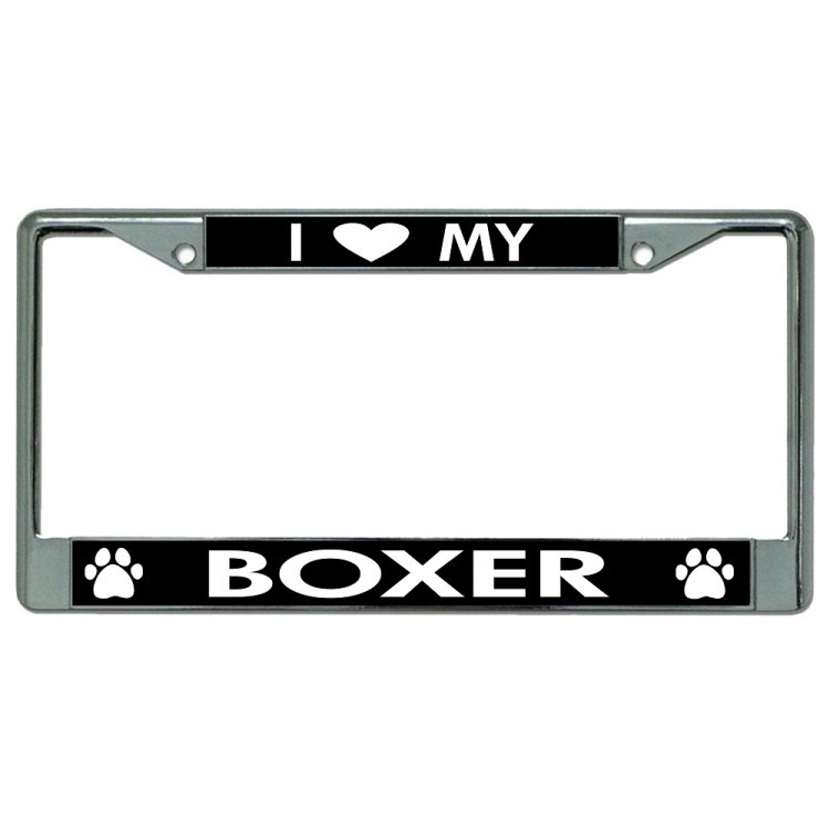 LPO2488 6 x 12 in. I Love My Boxer Chrome License Plate Frame