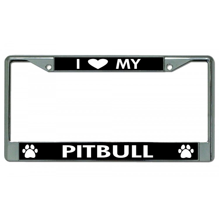 LPO2498 6 x 12 in. I Love My Pitbull Chrome License Plate Frame