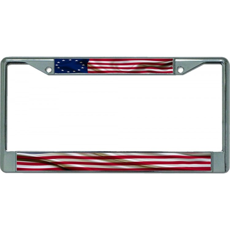 LPO5018 6 x 12 in. Betsy Ross Flag Chrome License Plate Frame