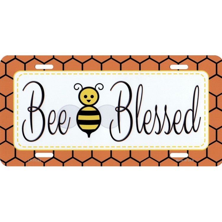 LP-11723 6 x 12 in. Bee Blessed Simple Metal License Plate