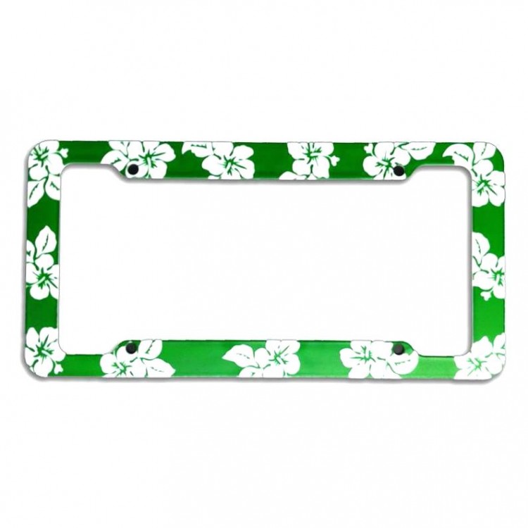 F2096 Tropical Flower Green Plastic License Plate Frame