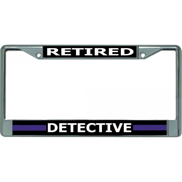 LPO5278 6 x 12 in. Thin Blue Line Retired Detective Chrome License Plate Frame