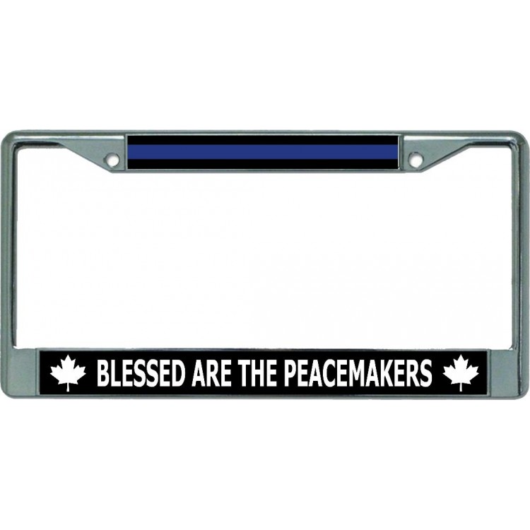 LPO5279 6 x 12 in. Thin Blue Line Canada Blessed Peacemakers Chrome License Plate Frame