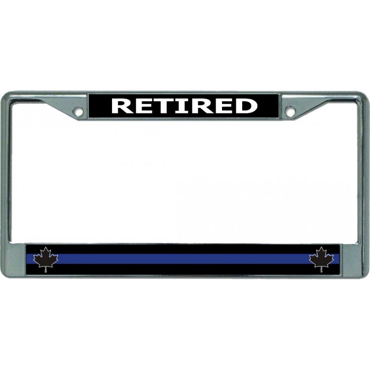 LPO5281 6 x 12 in. Thin Blue Line Retired Canada Chrome License Plate Frame
