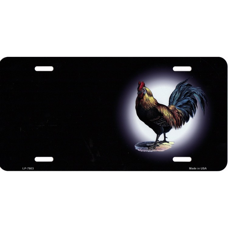 LP-7803 6 x 12 in. Rooster Offset Black Metal License Plate