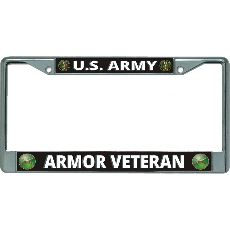 LPO5313 6 x 12 in. U.S. Army Armor Veteran Chrome License Plate Frame