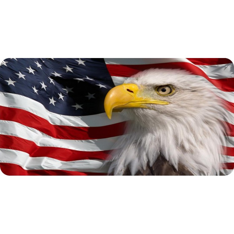 6 x 12 in. Bald Eagle on Wavy American Flag Photo License Plate