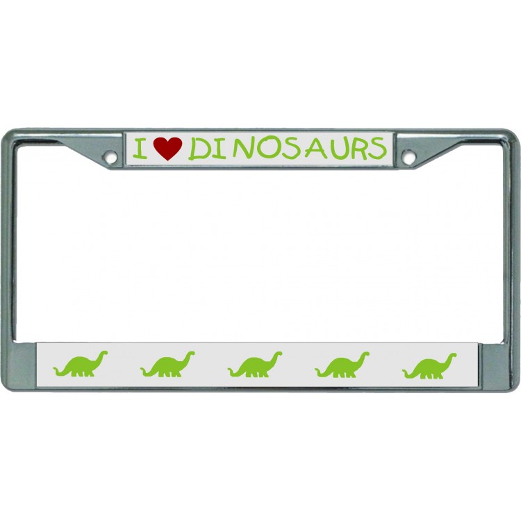 LPO5365 6 x 12 in. I Love Dinosaurs Chrome License Plate Frame