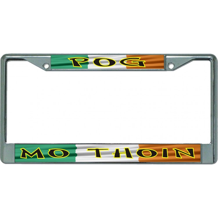 LPO5376 6 x 12 in. Pog Mo Thoin Chrome License Plate Frame