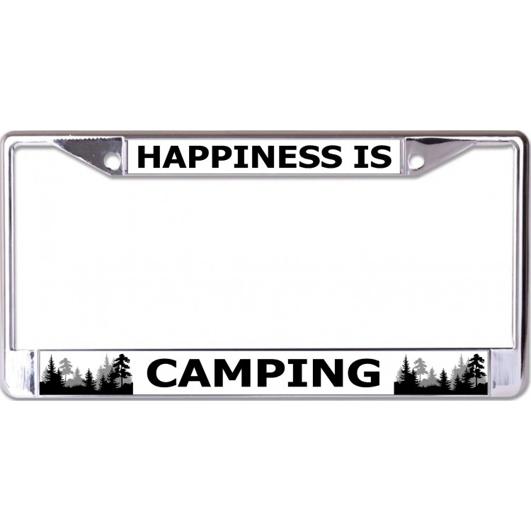 LPO6843 6 x 12 in. Happiness is Camping Chrome License Plate Frame