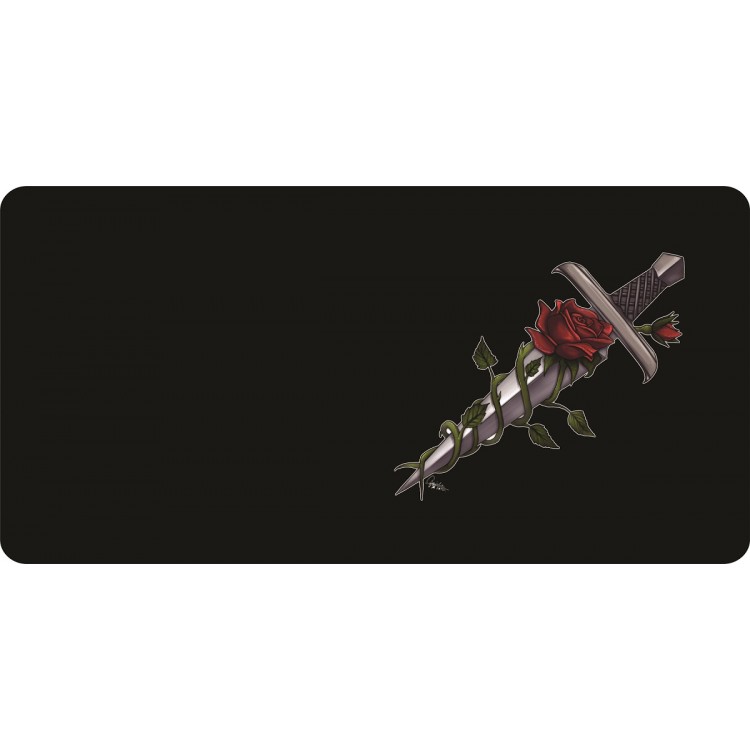 LPO6899 Offset Dagger & Rose Black Photo License Plate