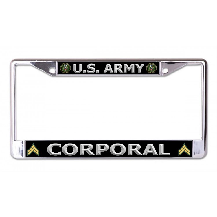 LPO6918 6 x 12 in. U.S. Army Corporal Silver Letters Chrome License Plate Frame
