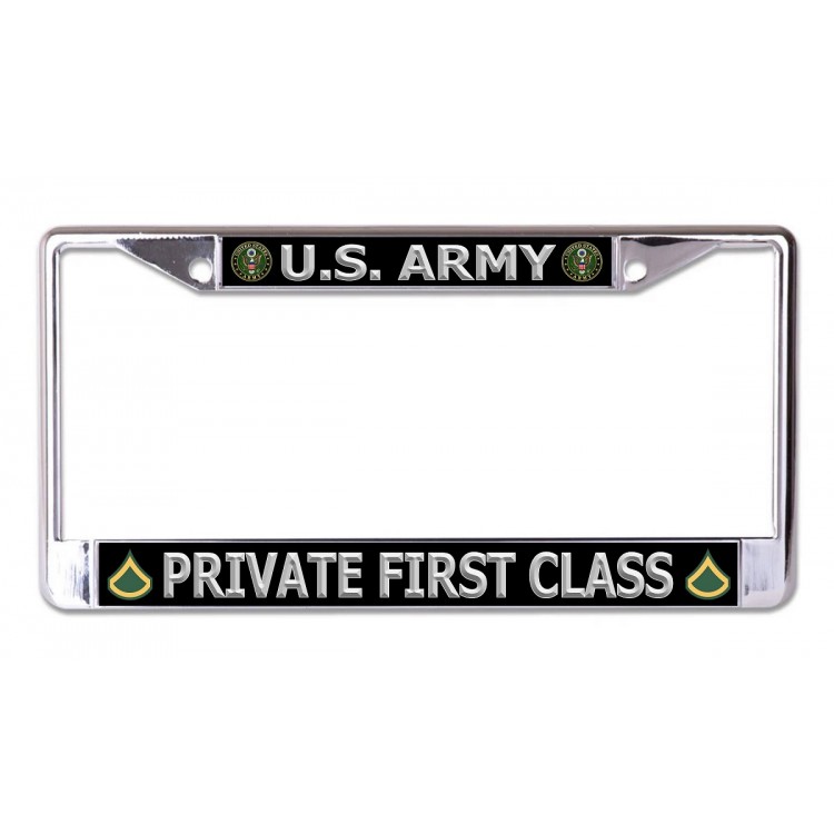 LPO6920 6 x 12 in. U.S. Army Private First Class Silver Letters Chrome License Plate Frame