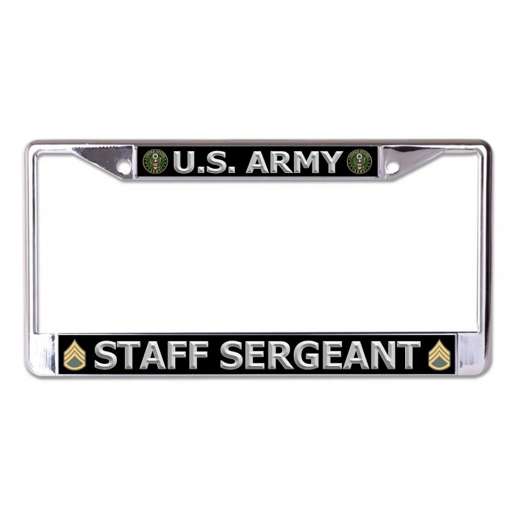 LPO6923 6 x 12 in. U.S. Army Staff Sergeant Silver Letters Chrome License Plate Frame