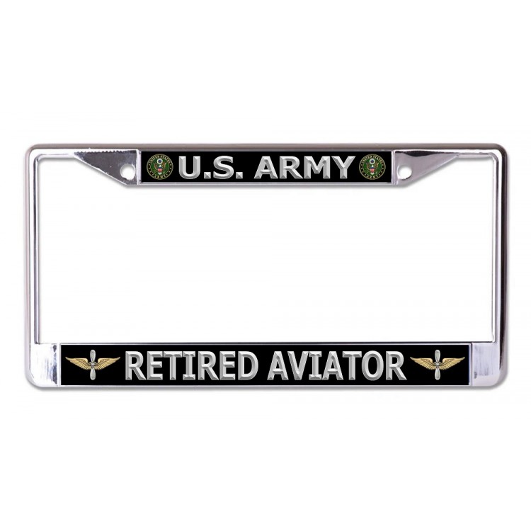 LPO6940 6 x 12 in. U.S. Army Retired Aviator Chrome License Plate Frame