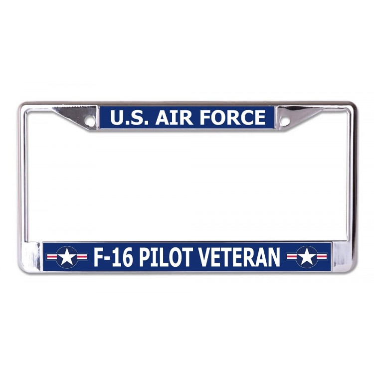 6 x 12 in. U.S. Air Force F-16 Pilot Veteran Chrome License Plate Frame
