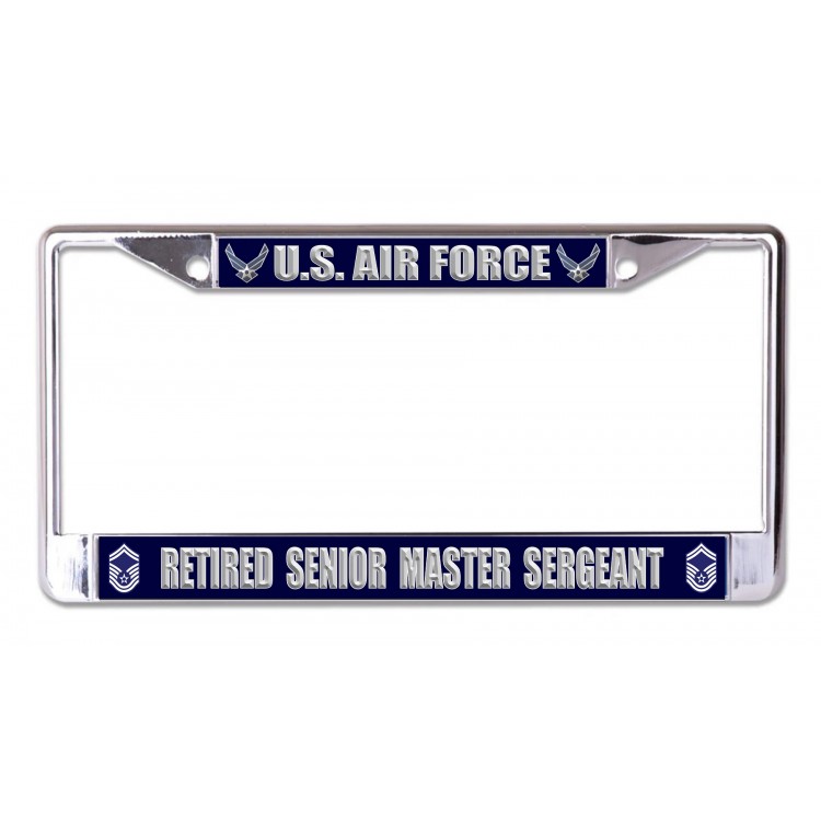 LPO7325 6 x 12 in. U.S. Air Force Retired Senior Master Sergeant Chrome License Plate Frame