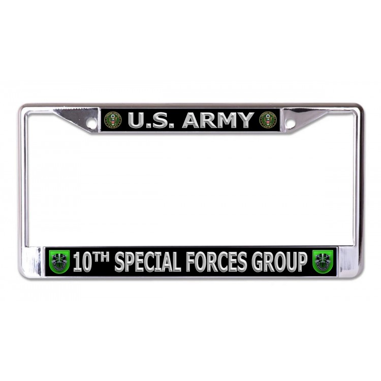 LPO6991 6 x 12 in. U.S. Army 10th Special Forces Group Chrome License Plate Frame