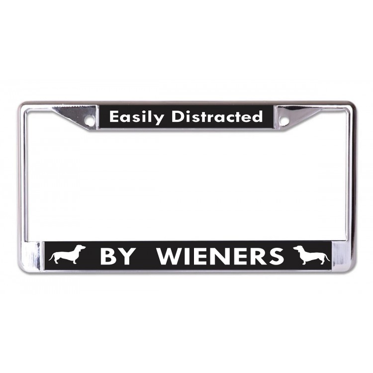 LPO7004 6 x 12 in. Easily Distracted by Wieners Chrome License Plate Frame