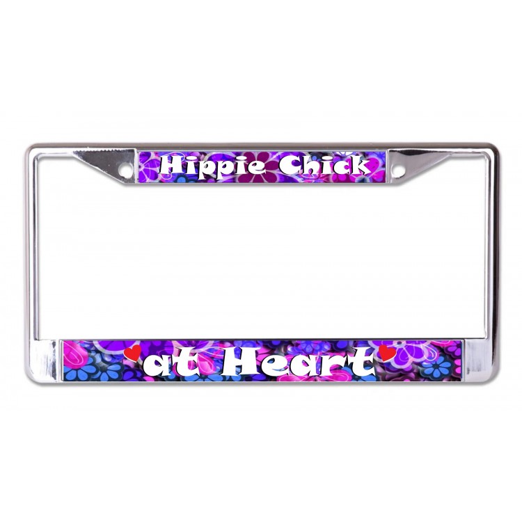 LPO7329 6 x 12 in. Hippie Chick at Heart Chrome License Plate Frame