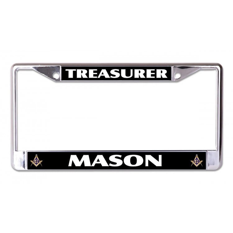 LPO7046 6 x 12 in. Treasurer Mason Chrome License Plate Frame