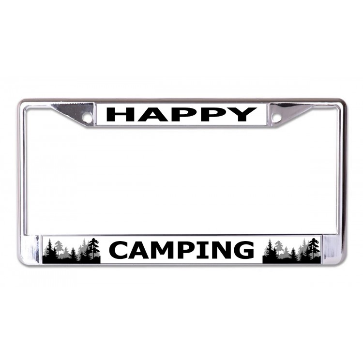 LPO7052 6 x 12 in. Happy Camping Chrome License Plate Frame