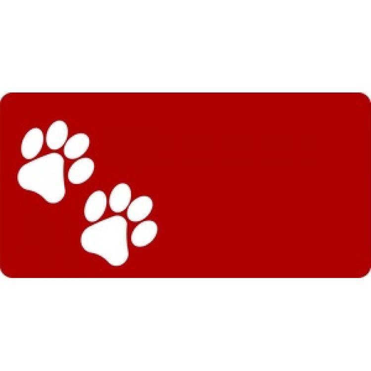 LPO571 White Paw Prints Offset on Red License Plates