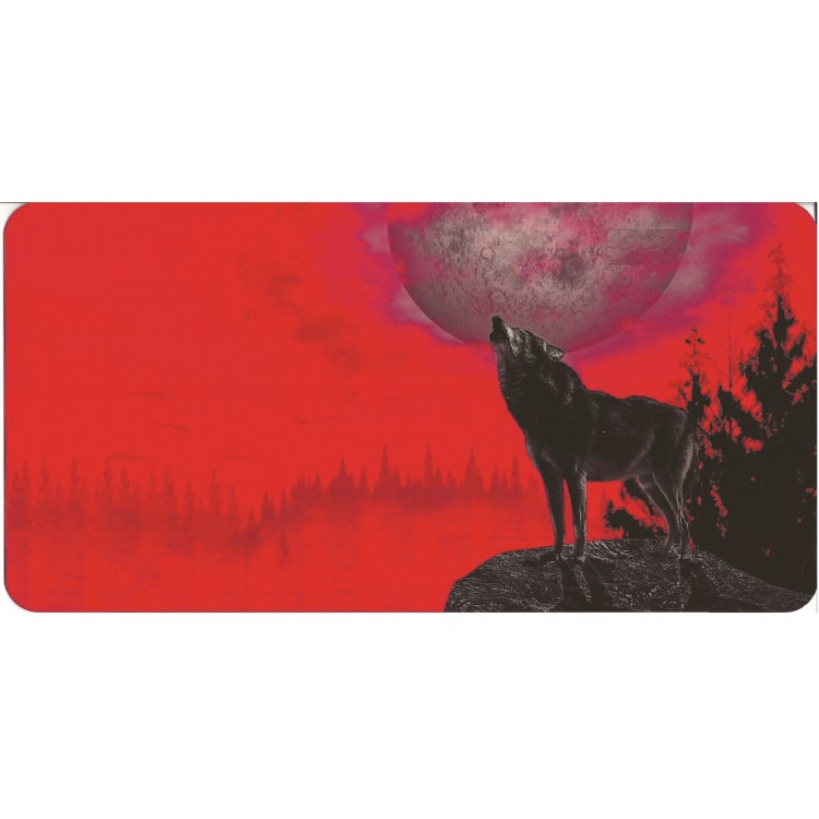 SM740 6 x 12 in. Howling Wolf on Red License Plate