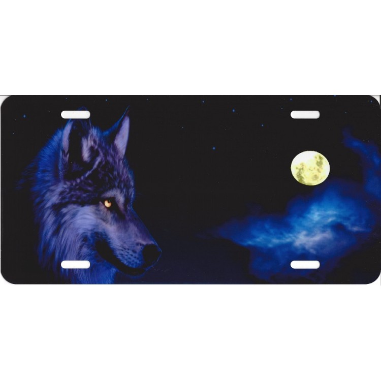 SM757 6 x 12 in. Offset Wolf & Moon License Plate