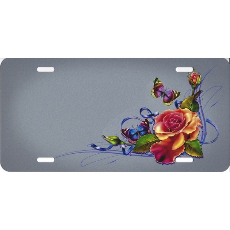 SM792 Flowers Offset on Gray Airbrush License Plate