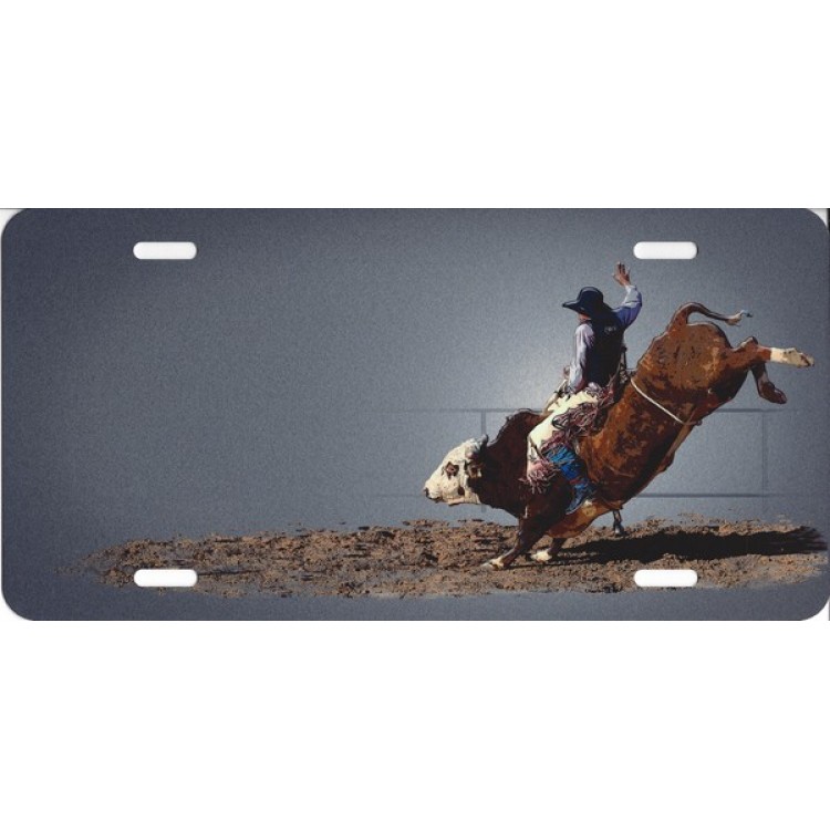 SM842 Offset Bull Rider on Gray Airbrush License Plate
