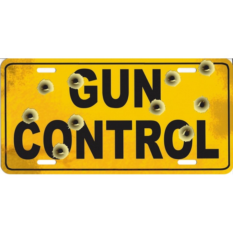 SM901 6 x 12 in. Gun Control with Bullet Holes License Plate