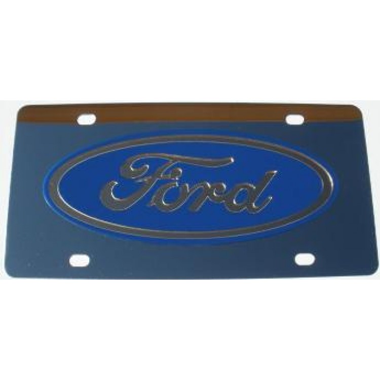 FRDBLSS 6 x 12 in. Ford Blue Logo Stainless Steel License Plate
