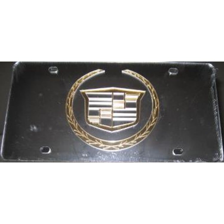 Cadillac Gold Logo Laser Cut License Plate - Silver - 6 x 12 in. - Durable Design