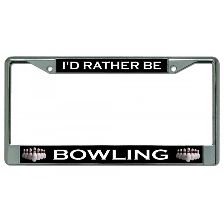 LPO3027 6 x 12 in. Id Rather Be Bowling Chrome License Plate Frame
