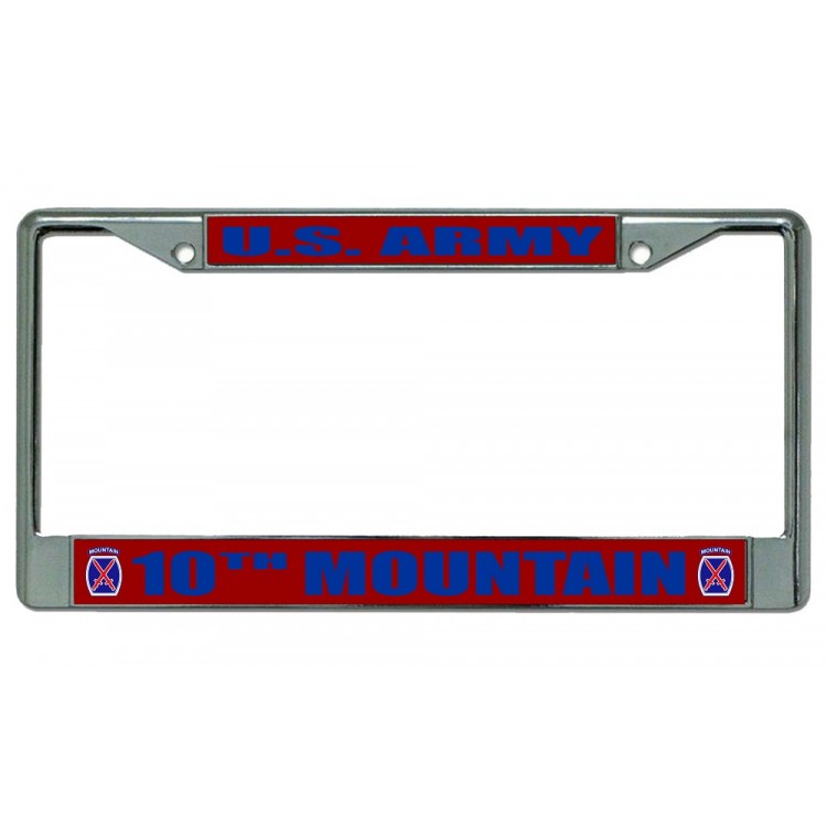 LPO3041 6 x 12 in. U.S. Army 10th Mountain Chrome License Plate Frame